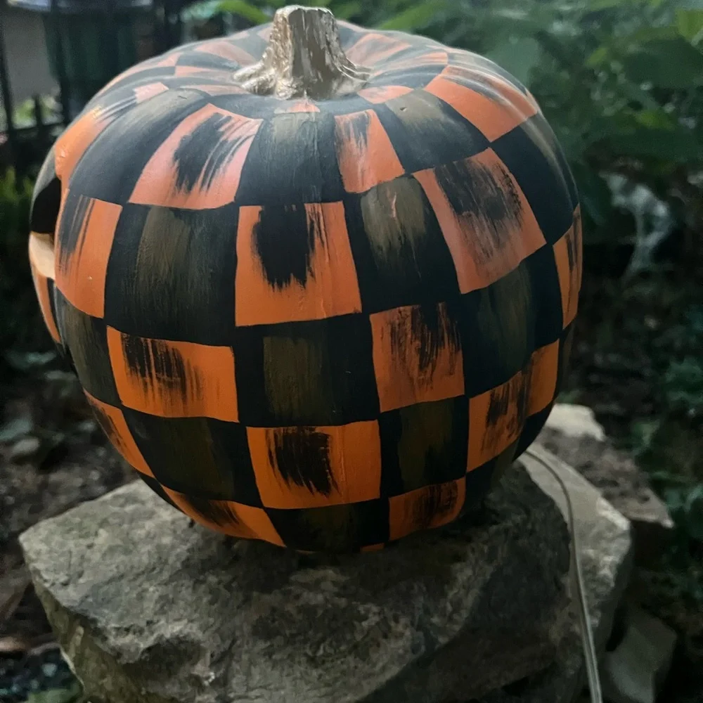 Orange and Black Checker Jack-O'-Lantern thick foam Lantern Hand painted